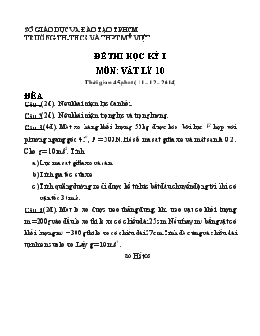 Đề thi học kỳ I môn Vật lý 10 thời gian 45 phút